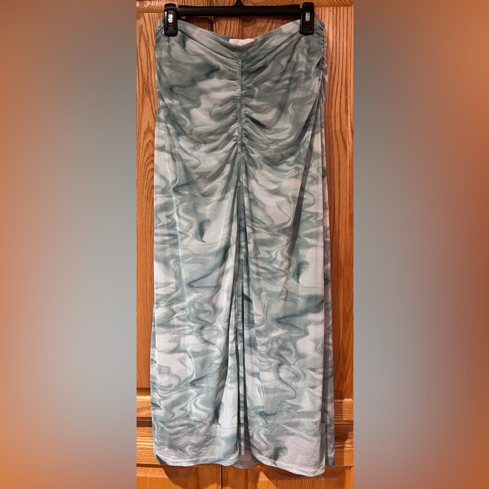 House of Harlow 1960 Green Marbled Tie Dye Mesh Ruched Midi Skirt Size Medium